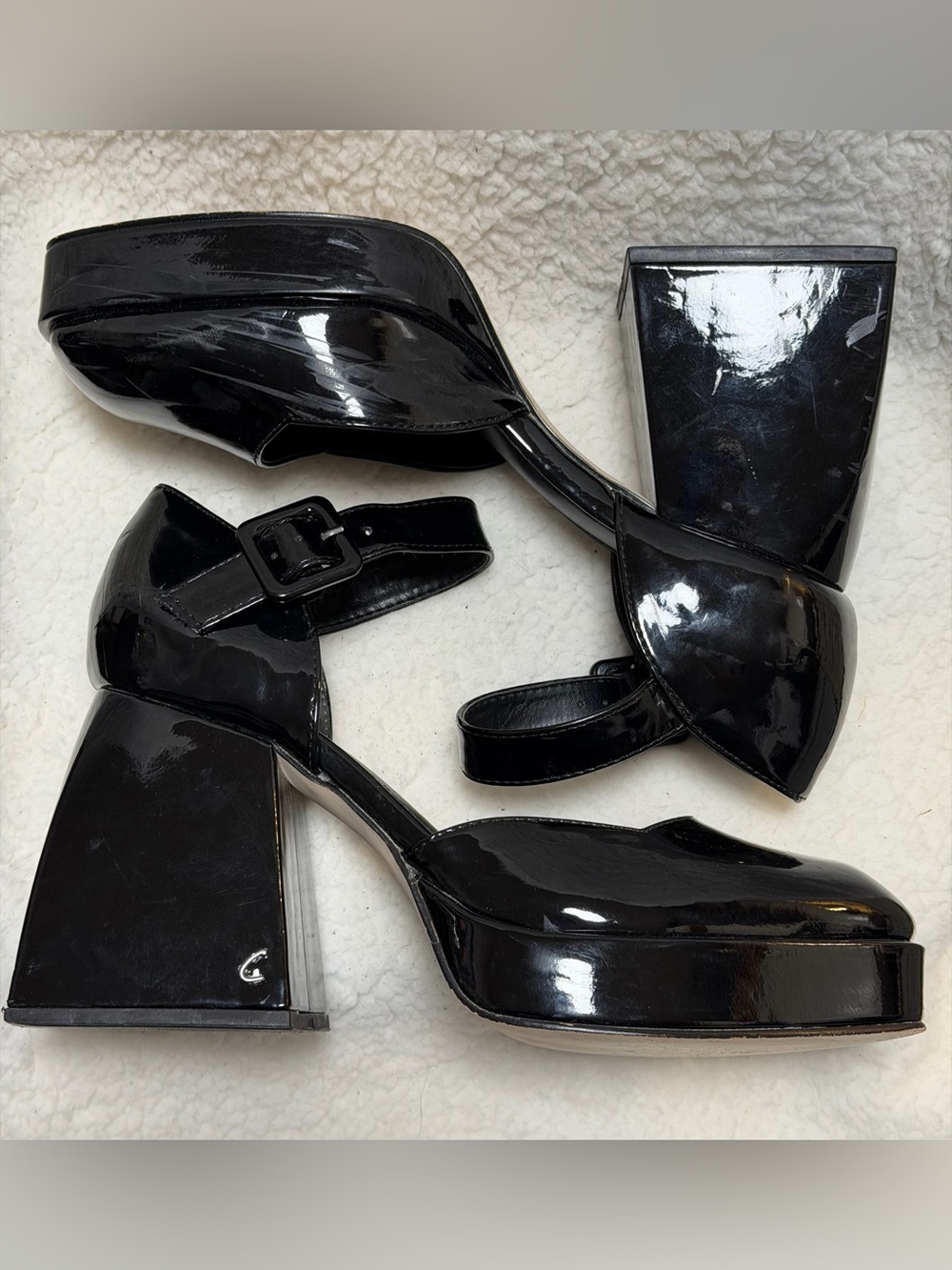 Circus by Sam Edelman Women's Black Patent Square Toe Block Heel Buckle Size 8 - Picture 9 of 12